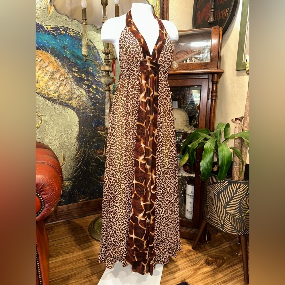 Moda International Brown Leopard Animal Print Halter Maxi Dress - Picture 3 of 7